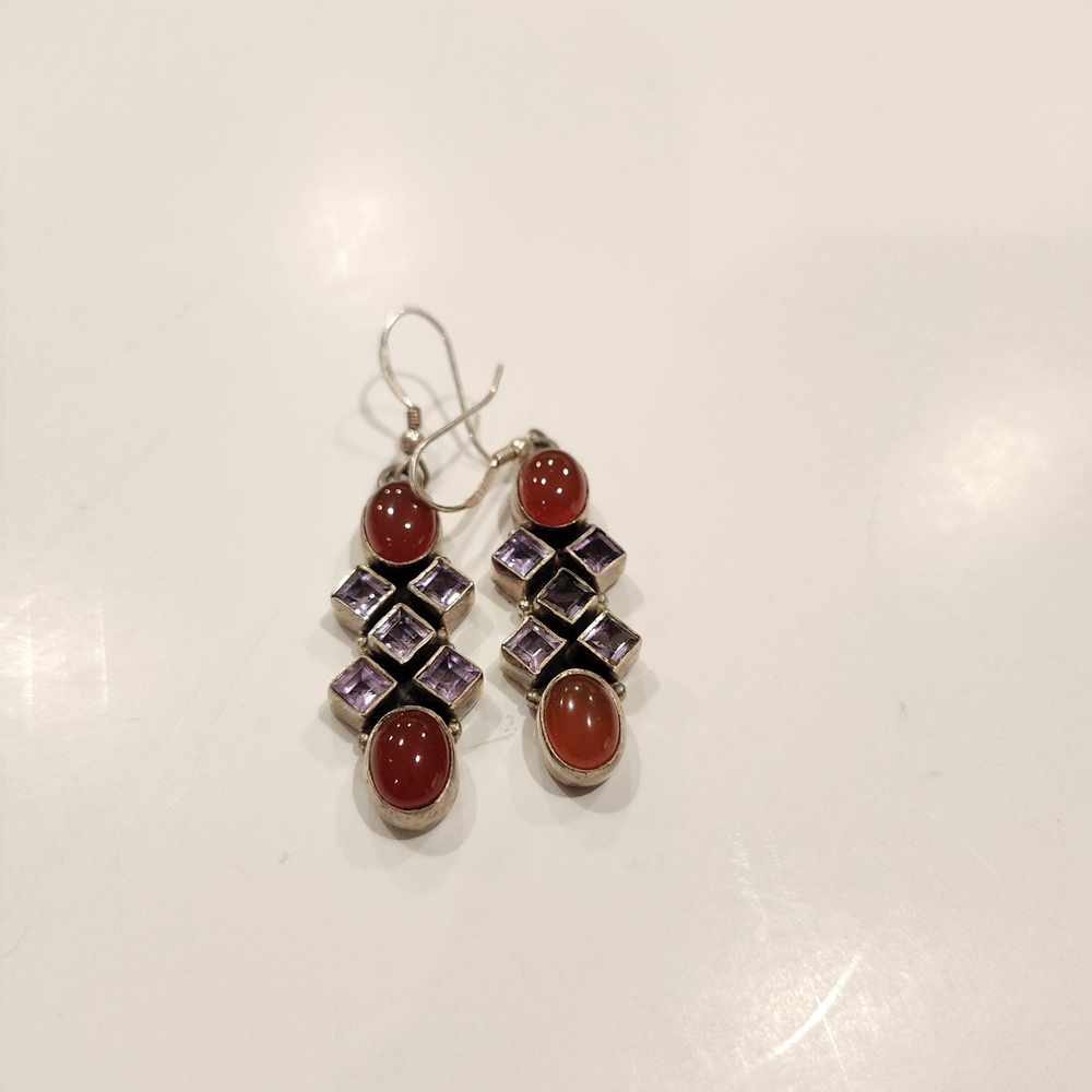 Elegant Red and Silver Geometric Dangle Earrings